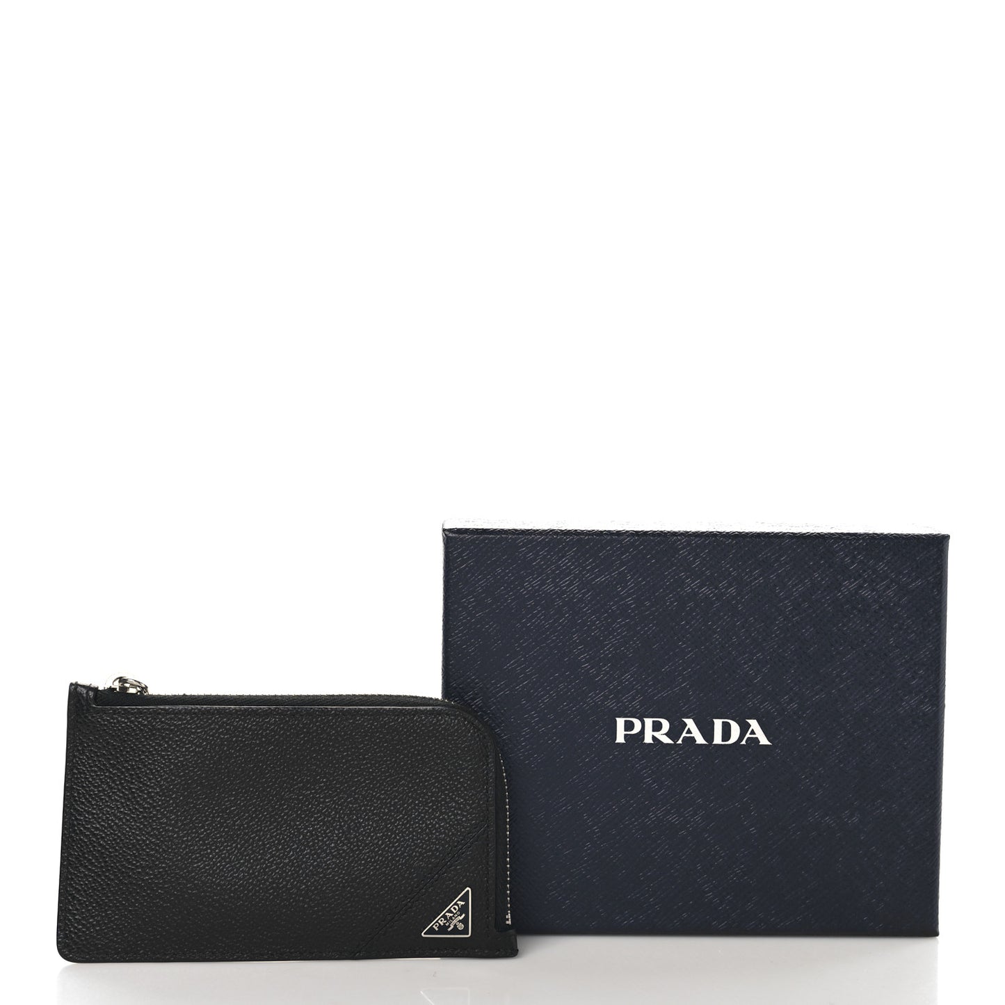 Vitello Micrograin Triangle Zip Card Holder Black