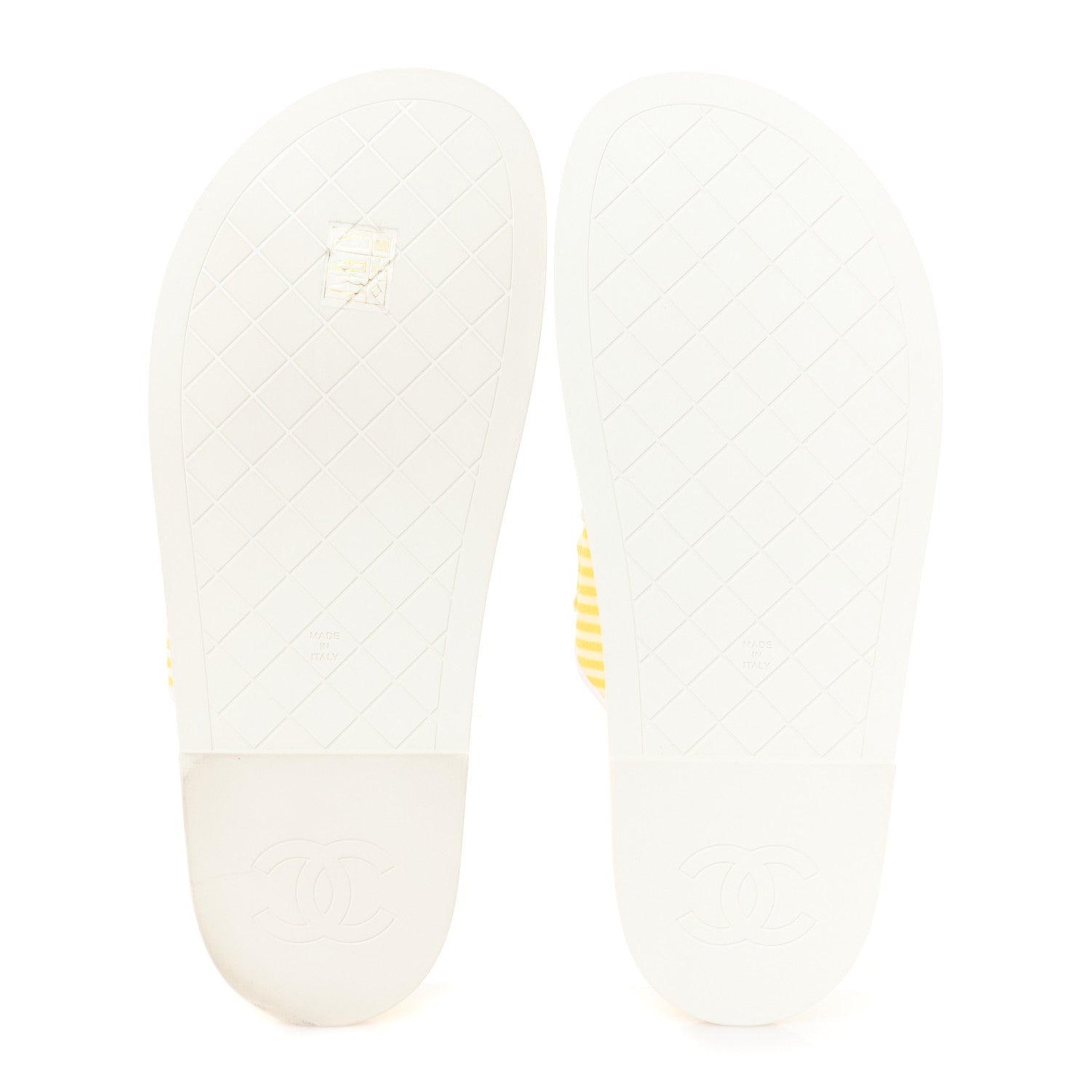 Chanel Printed Calfskin Velcro Dad Flat Mules 40 White Yellow 6 of 9