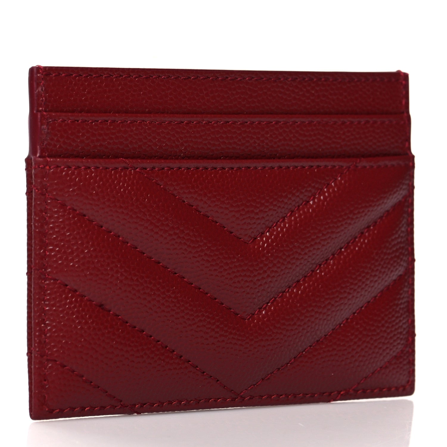 Saint Laurent Grain De Poudre Matelasse Chevron Monogram Credit Card Case Opyum Red 3 of 8