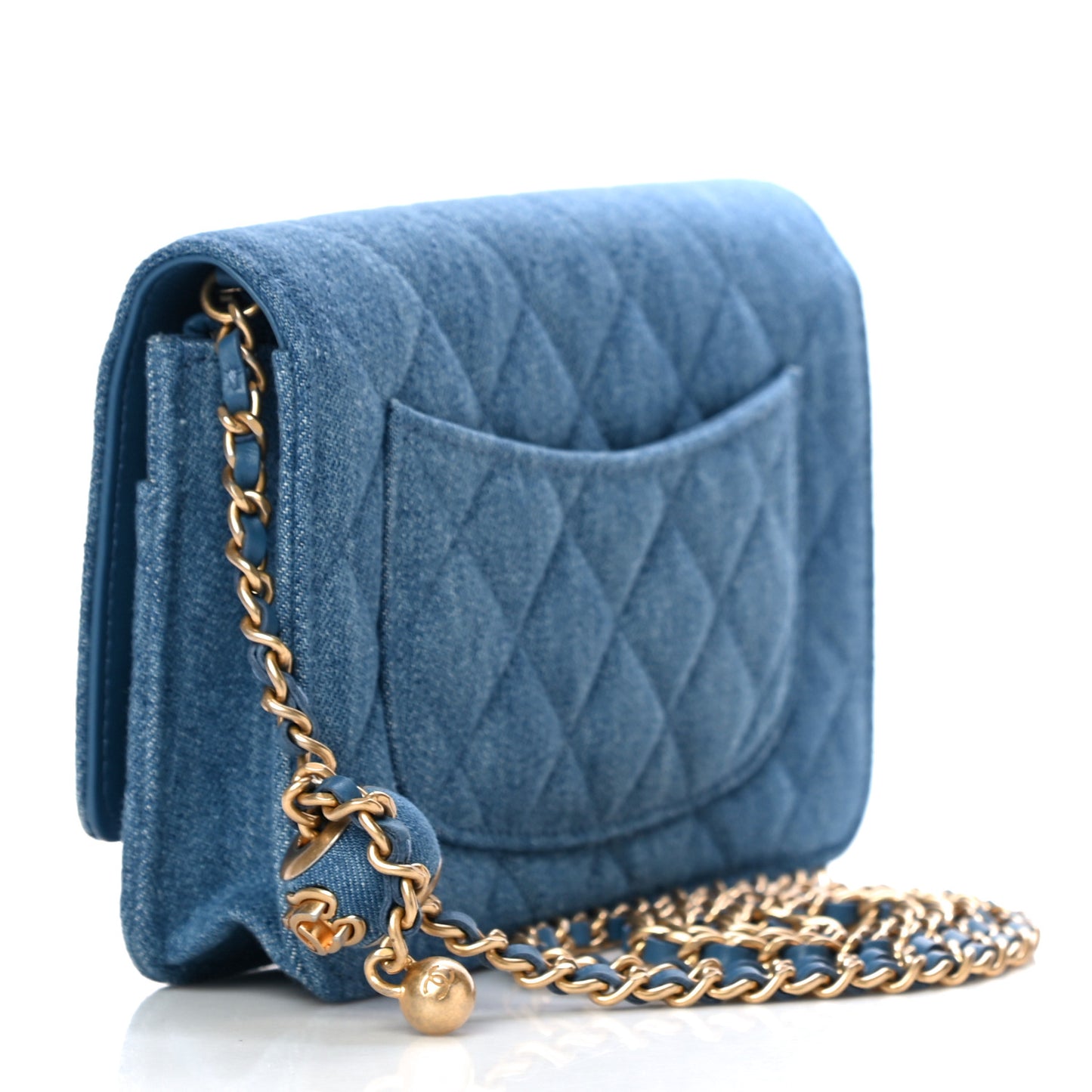 Denim Quilted CC Pearl Crush Wallet On Chain WOC Blue