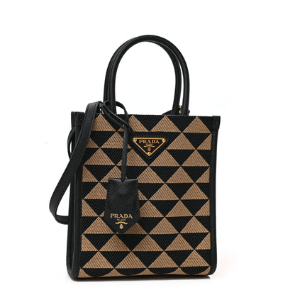 Prada Jacquard Saffiano Triangolo Symbole Embroidered Micro Tote Black Corda 1 of 8