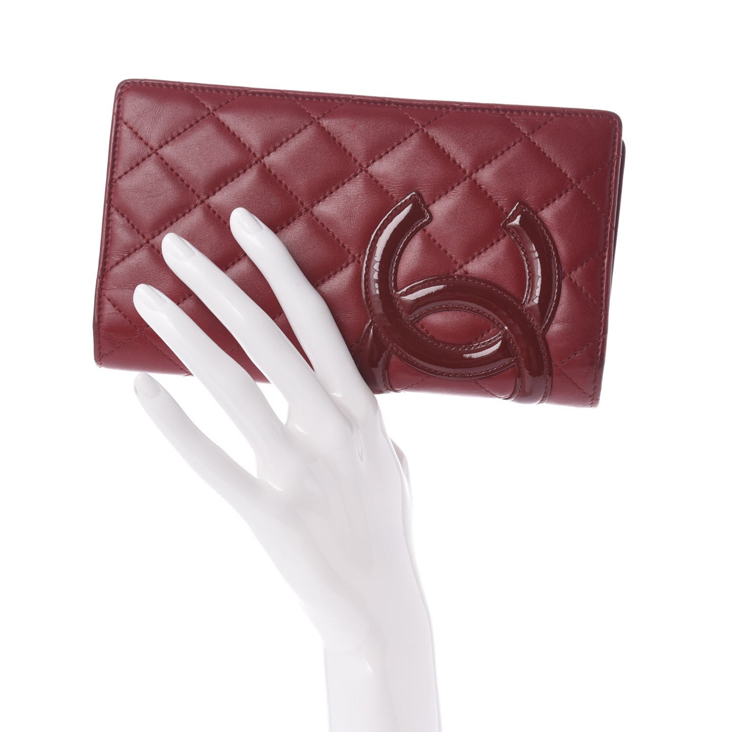 Calfskin Quilted Cambon Yen Wallet Red