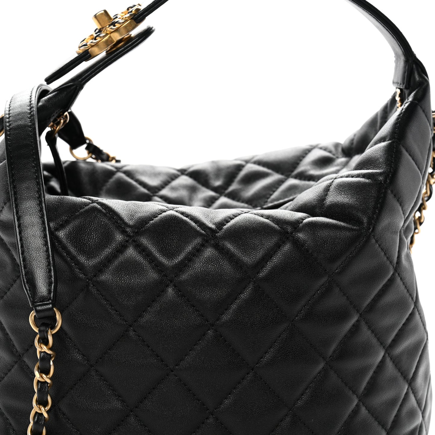 Lambskin Quilted Large Perfect Meeting Hobo Black