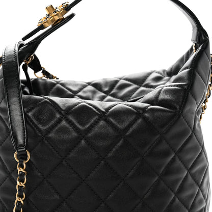 Chanel Lambskin Quilted Large Perfect Meeting Hobo Black 8 of 11