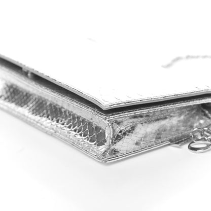 Christian Dior Metallic Snakeskin Lady Dior Croisiere Chain Clutch Silver 11 of 12