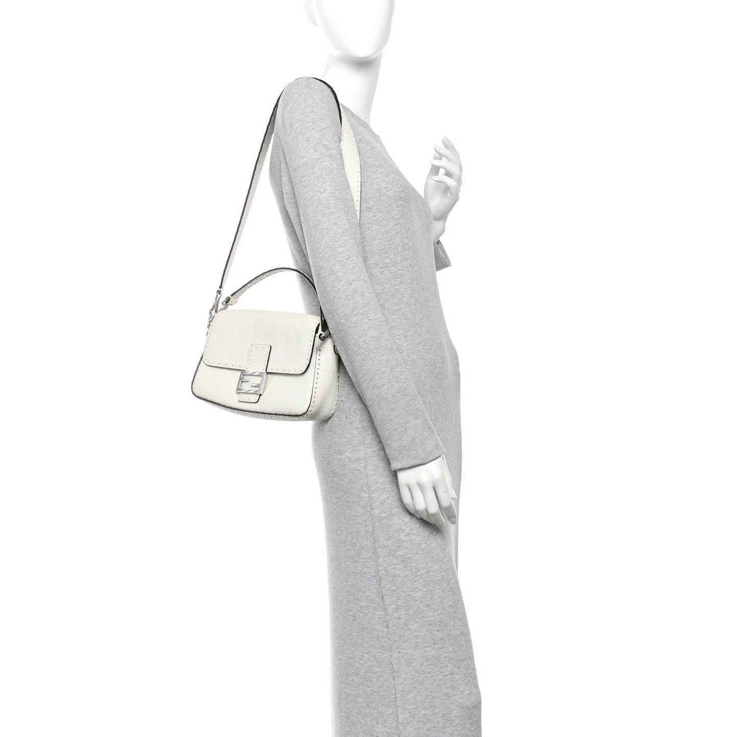 Cuoio Roma Sellerissima Nappa Sintetica Tape Stitch Baguette Bianco Ice