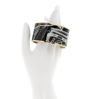 Hermes Enamel Printed Please, Check In Extra Wide Bracelet 65 Black White 2 of 5