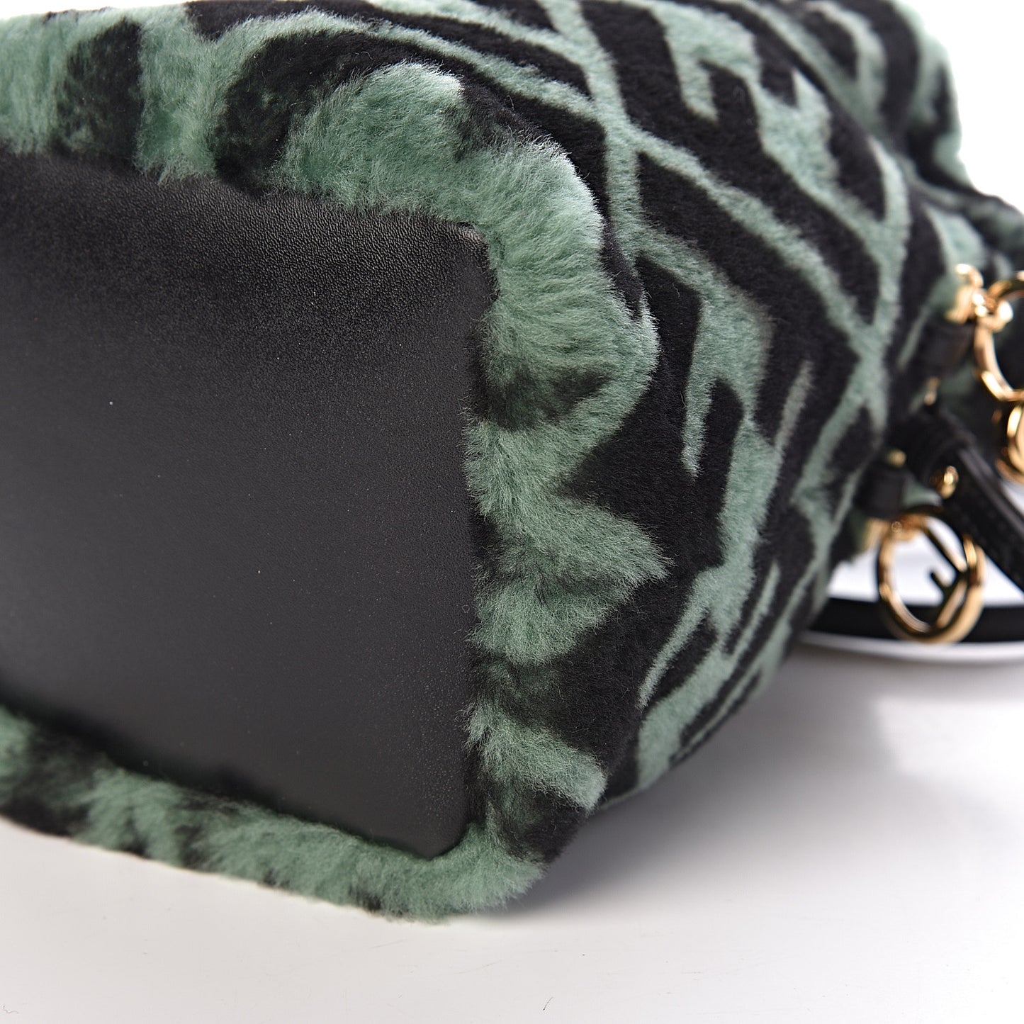Shearling F is Macro FF 1974 Diagonal Mini Mon Tresor Bucket Bag Green Black