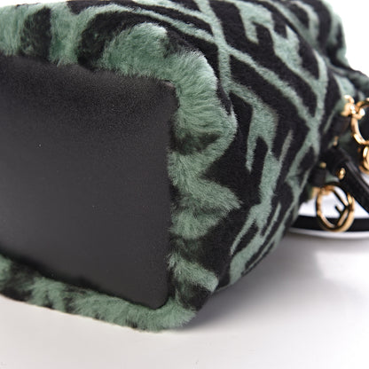 Fendi Shearling F is Macro FF 1974 Diagonal Mini Mon Tresor Bucket Bag Green Black 10 of 11