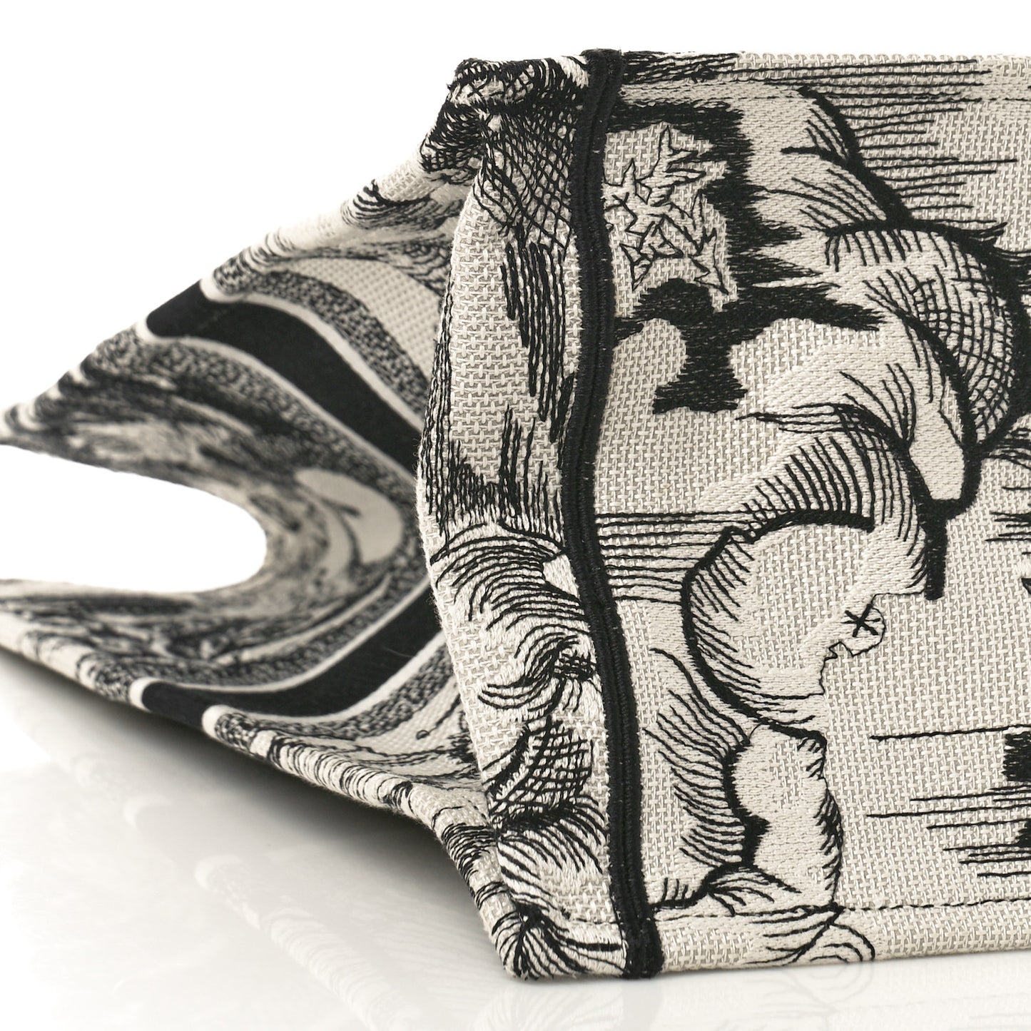 Canvas Embroidered Large Toile De Jouy Book Tote White Black