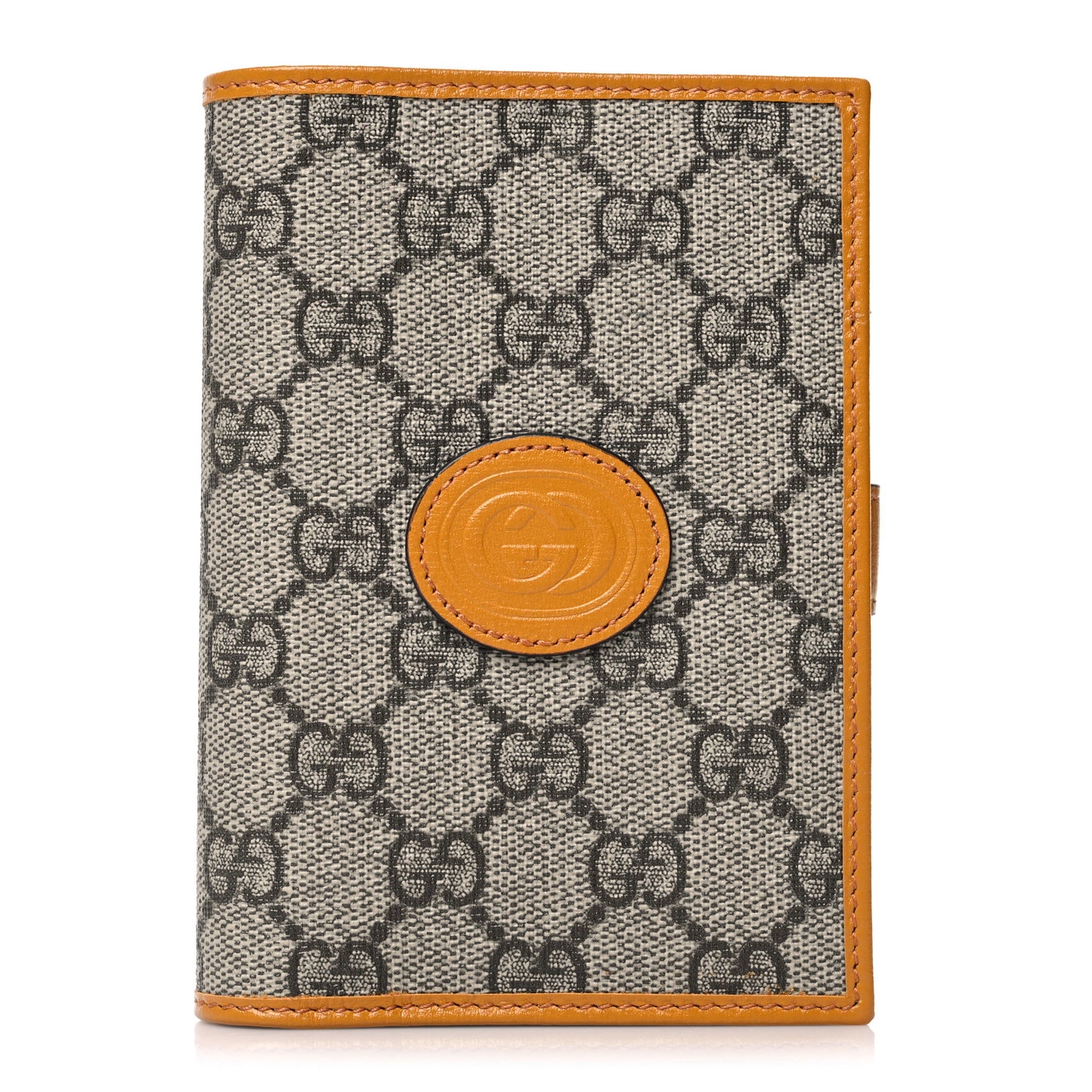 GG Supreme Monogram Textured Calfskin Retro Interlocking G Passport Case Beige Yellow