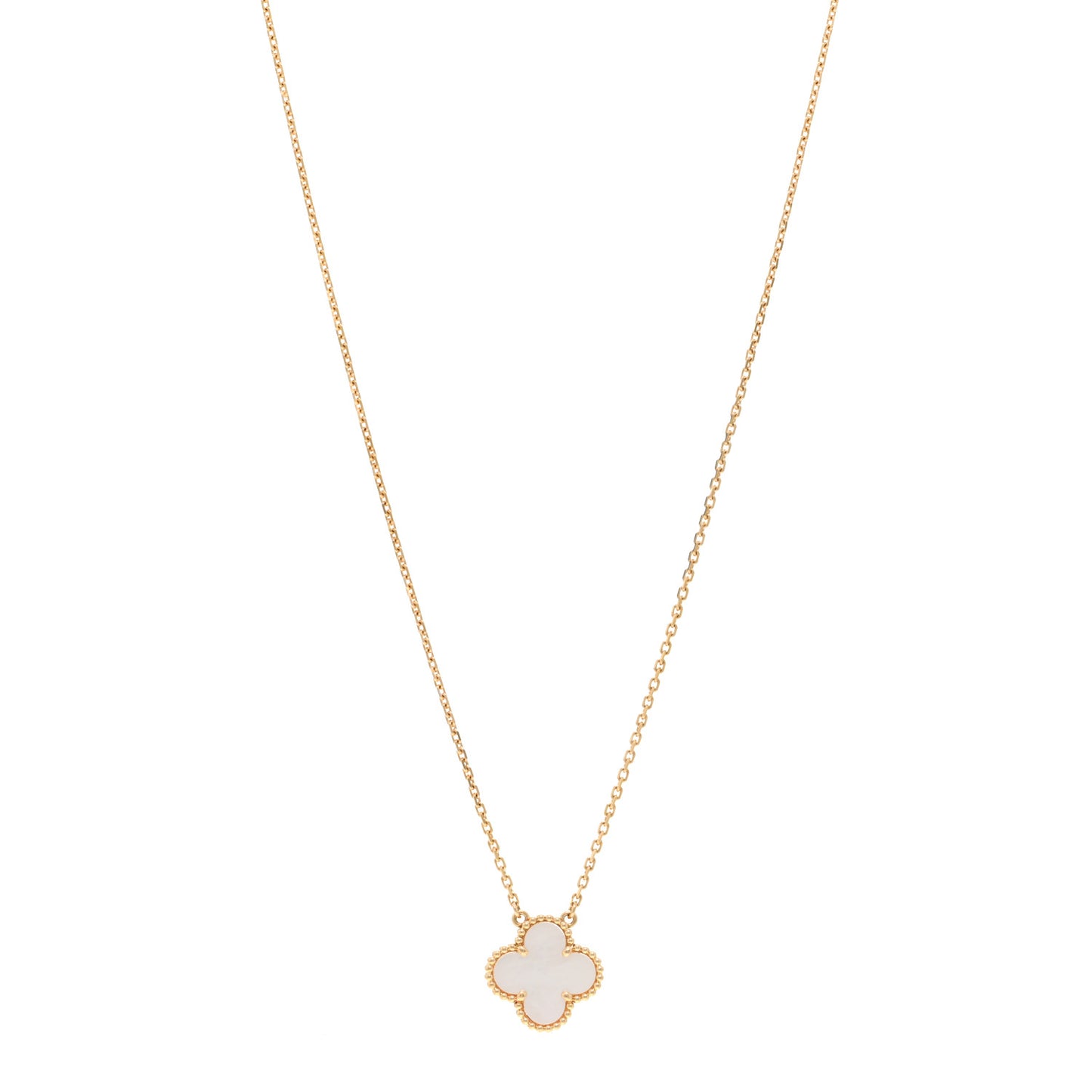 18K Yellow Gold Mother of Pearl Vintage Alhambra Pendant Necklace