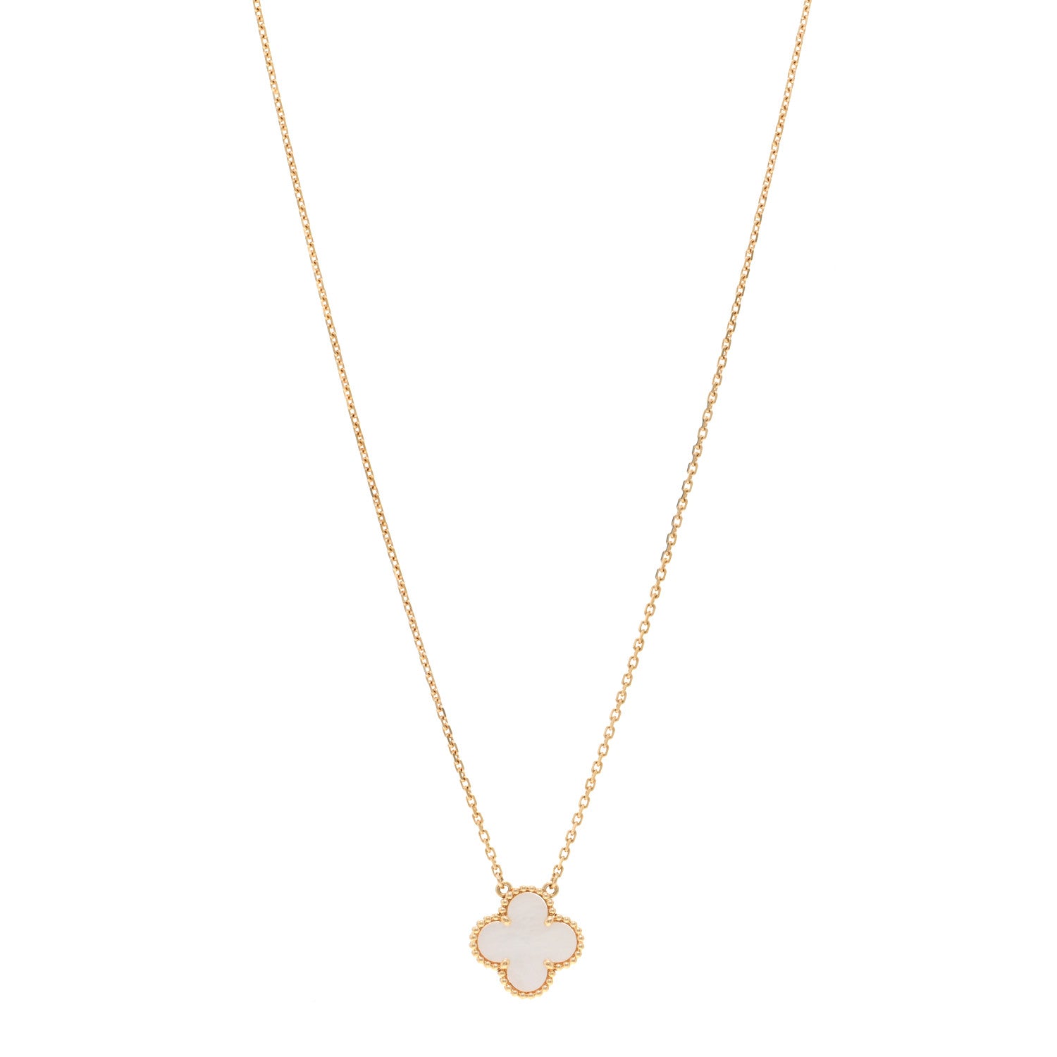 Van Cleef & Arpels 18K Yellow Gold Mother of Pearl Vintage Alhambra Pendant Necklace 1 of 5