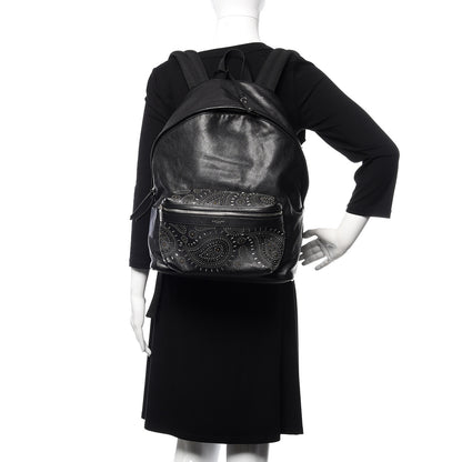 Saint Laurent Calfskin Bandana Stud City Backpack Black 2 of 13
