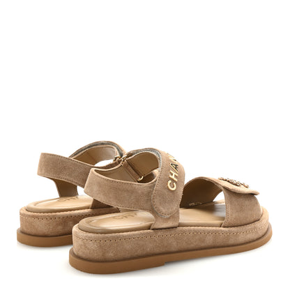 Chanel Suede Calfskin Velcro Dad Sandals 36 Beige 5 of 10