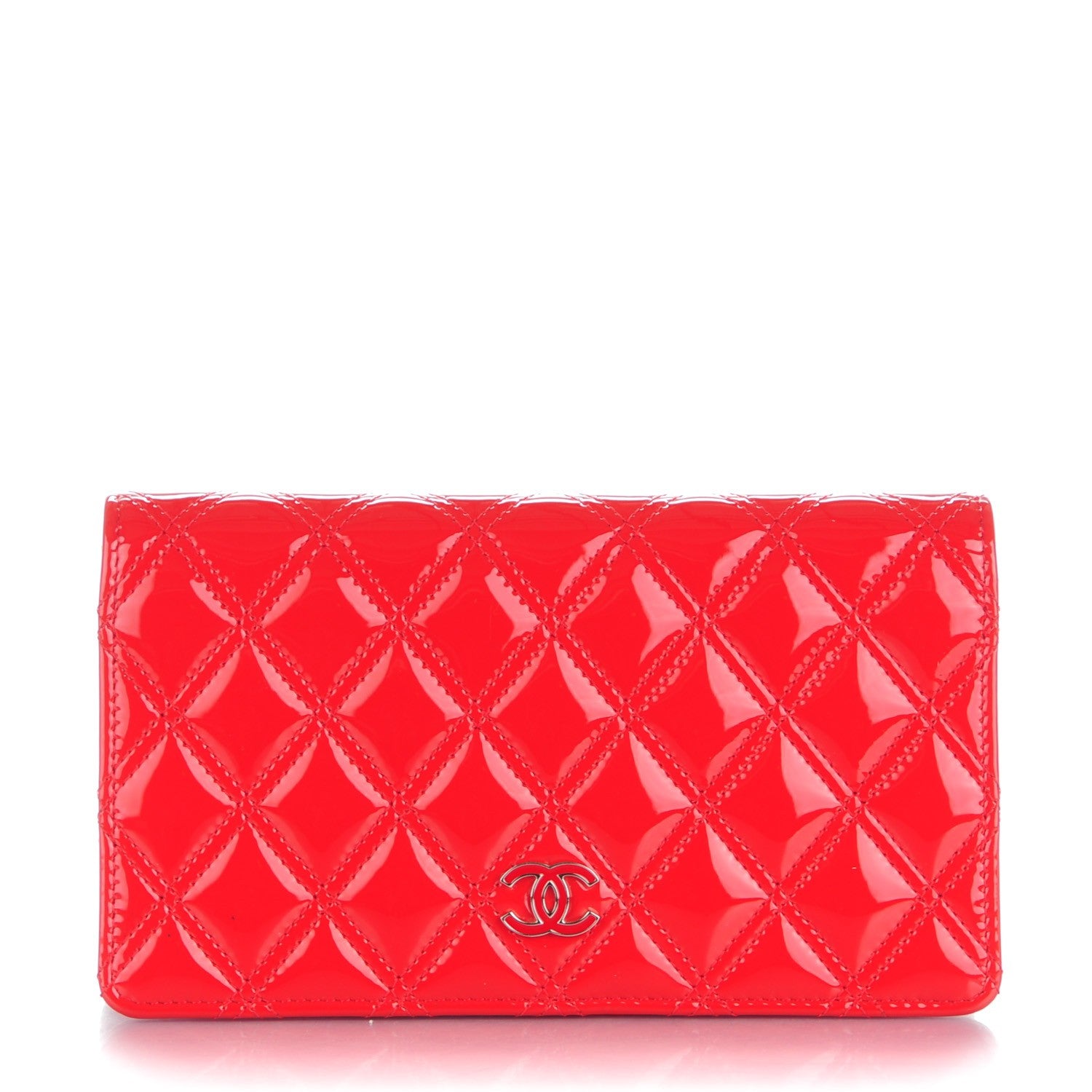 Chanel Patent Calfskin Quilted Double Stitch Yen Wallet Red 1 of 9