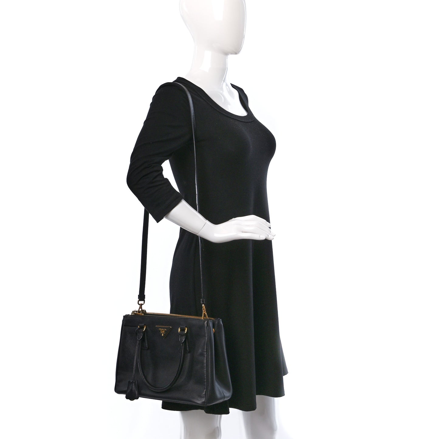 Saffiano Small Galleria Double Zip Tote Black