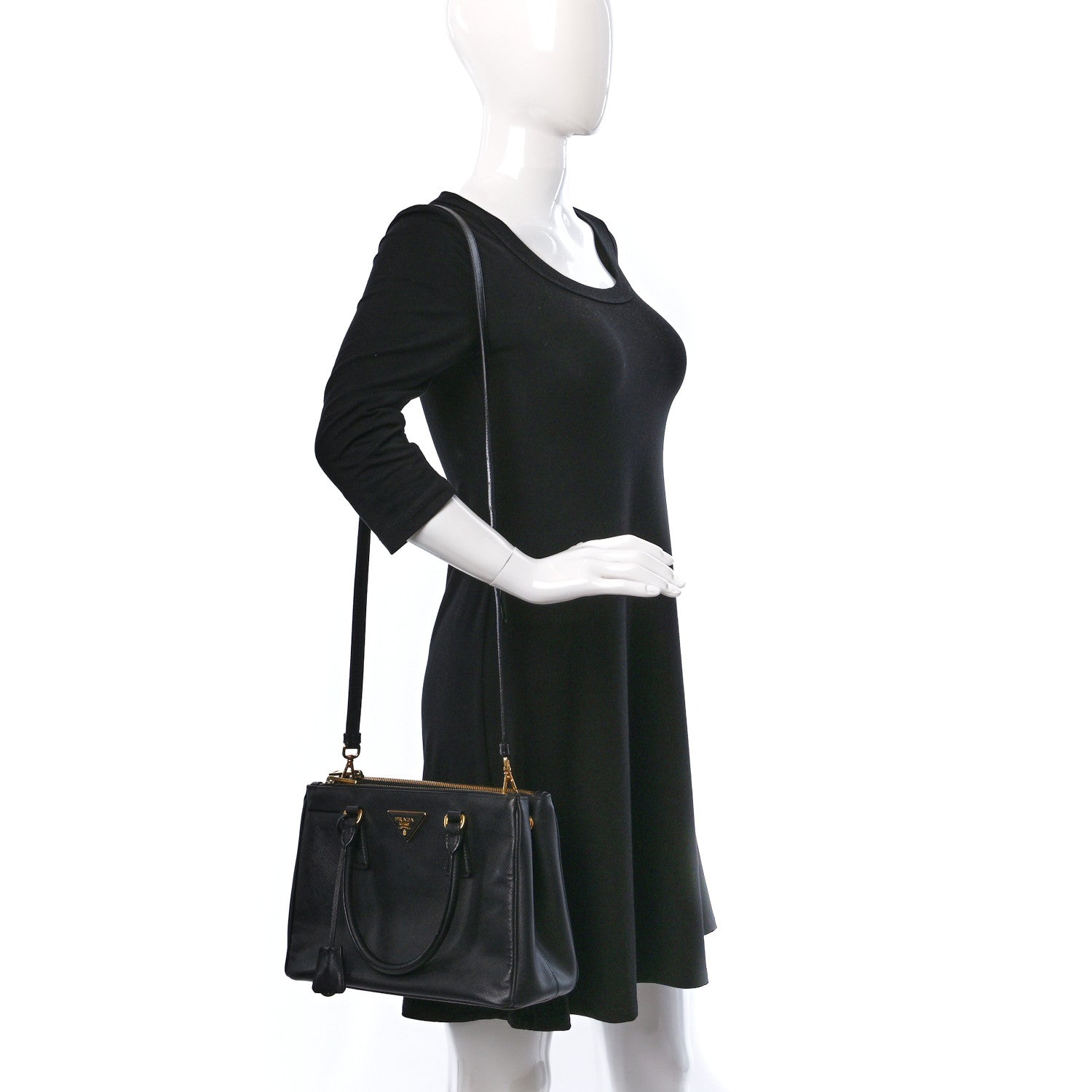 Prada Saffiano Small Galleria Double Zip Tote Black 2 of 9