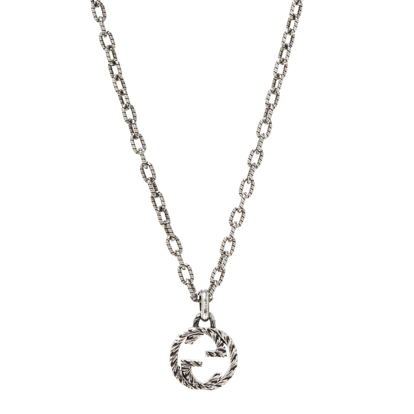 Sterling Silver Small Textured Interlocking G Pendant Necklace