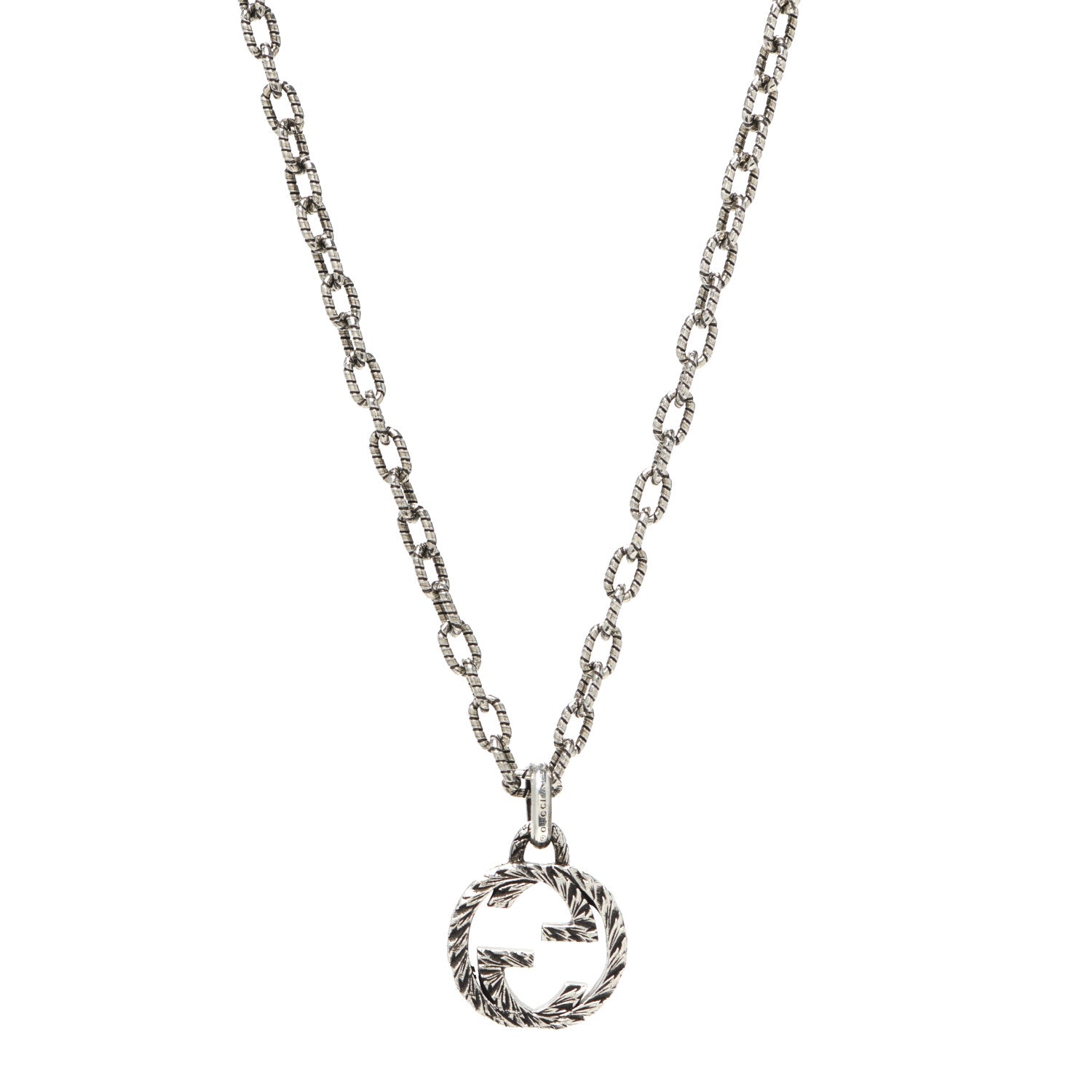 Gucci Sterling Silver Small Textured Interlocking G Pendant Necklace 1 of 7