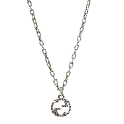 Gucci Sterling Silver Small Textured Interlocking G Pendant Necklace 1 of 7