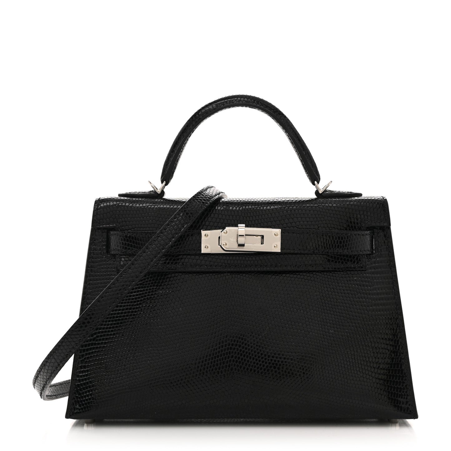 Shiny Lizard Mini Kelly Sellier 20 Black