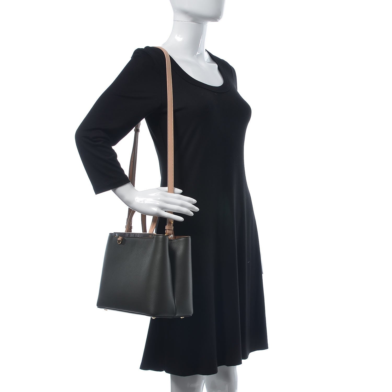 Fendi Vitello Dolce Bi-Color Petite 2Jours Tote Verde Prato Makeup 2 of 6