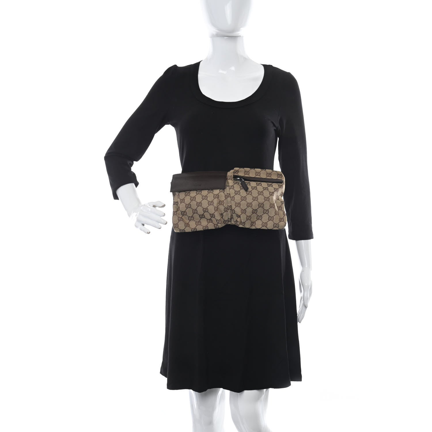 Gucci GG Monogram Web Double Pocket Belt Bag Dark Brown 2 of 9