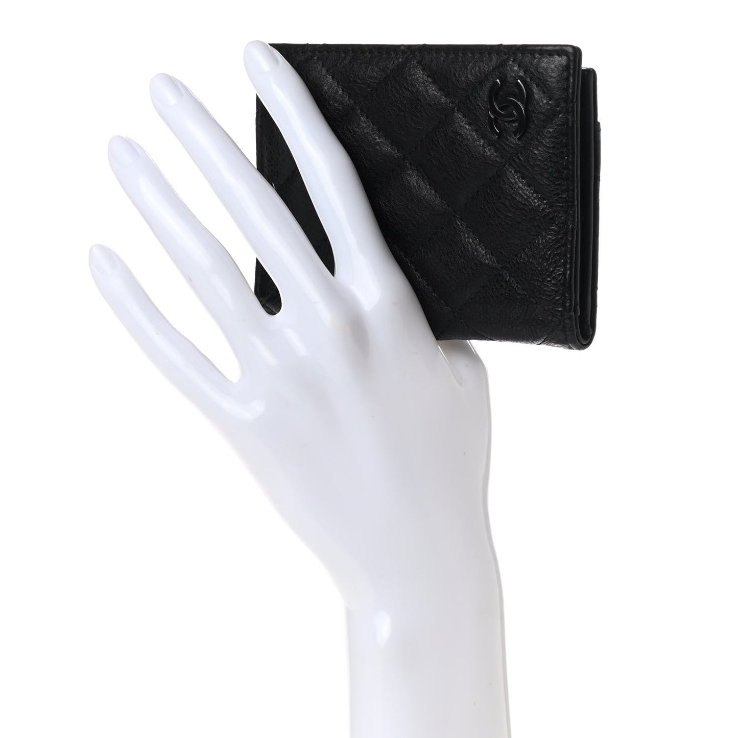 Crumpled Calfskin Quilted Card Holder Wallet So Black