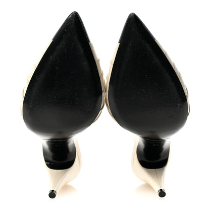 Saint Laurent Calfskin Alma 95 Ring Pumps 37 Pearl Navy 6 of 9