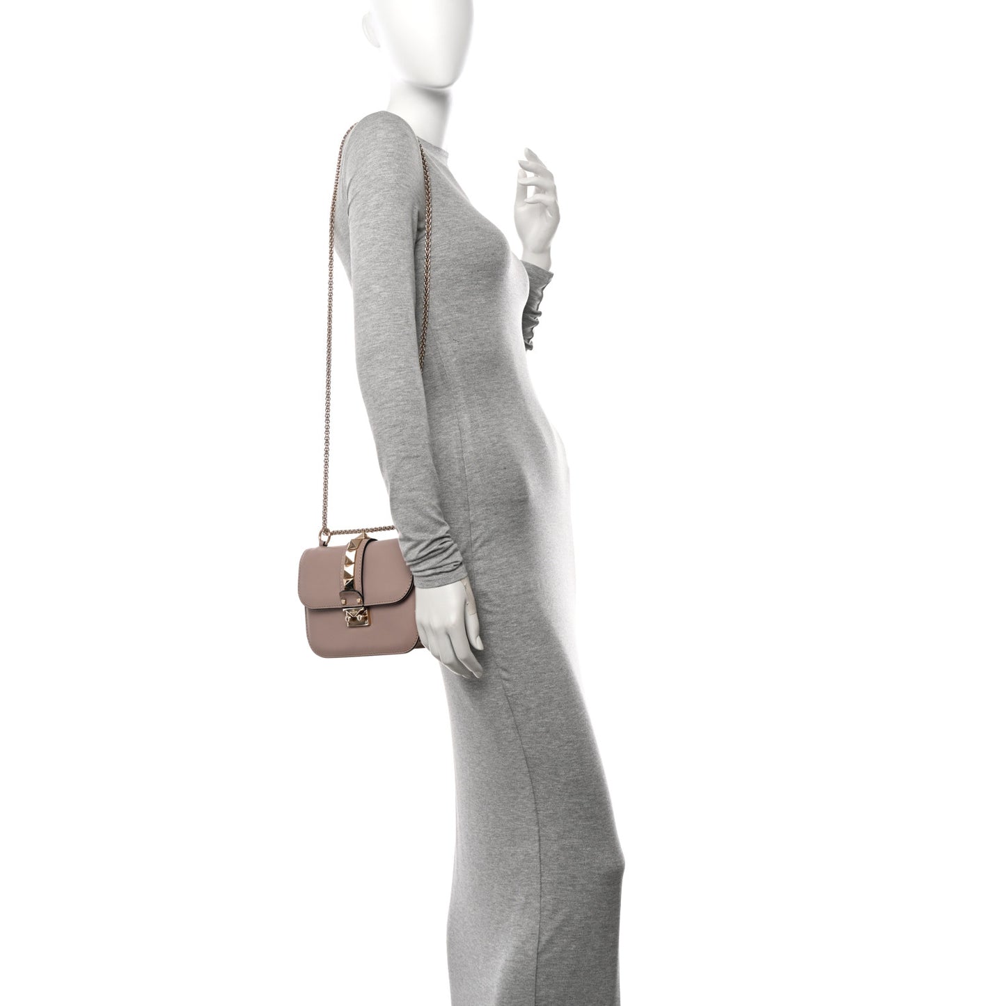 Vitello Small Glam Lock Rockstud Flap Poudre
