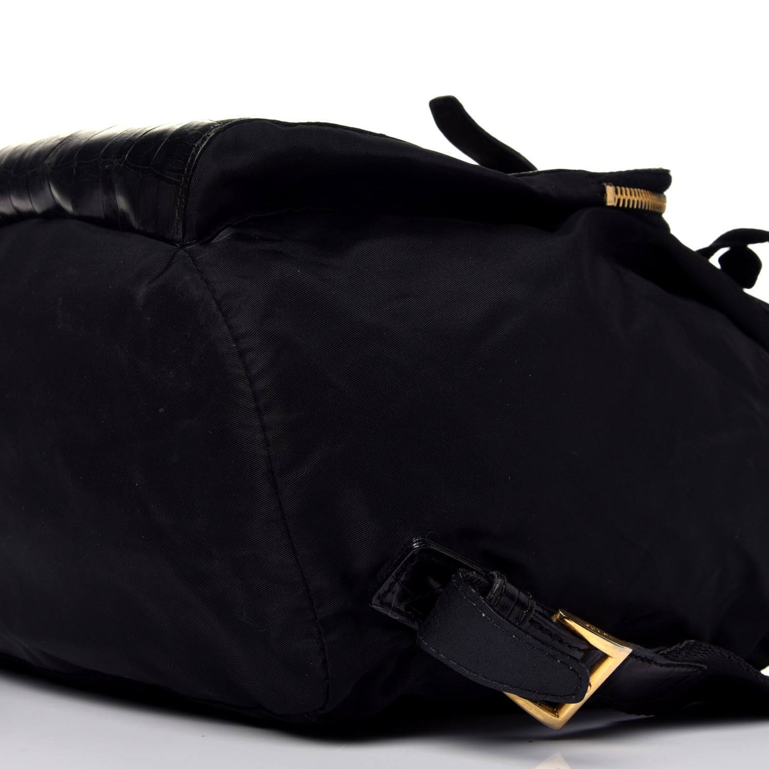 Prada Tessuto Nylon Crocodile Embossed Calfskin Cinch Backpack Black 14 of 14