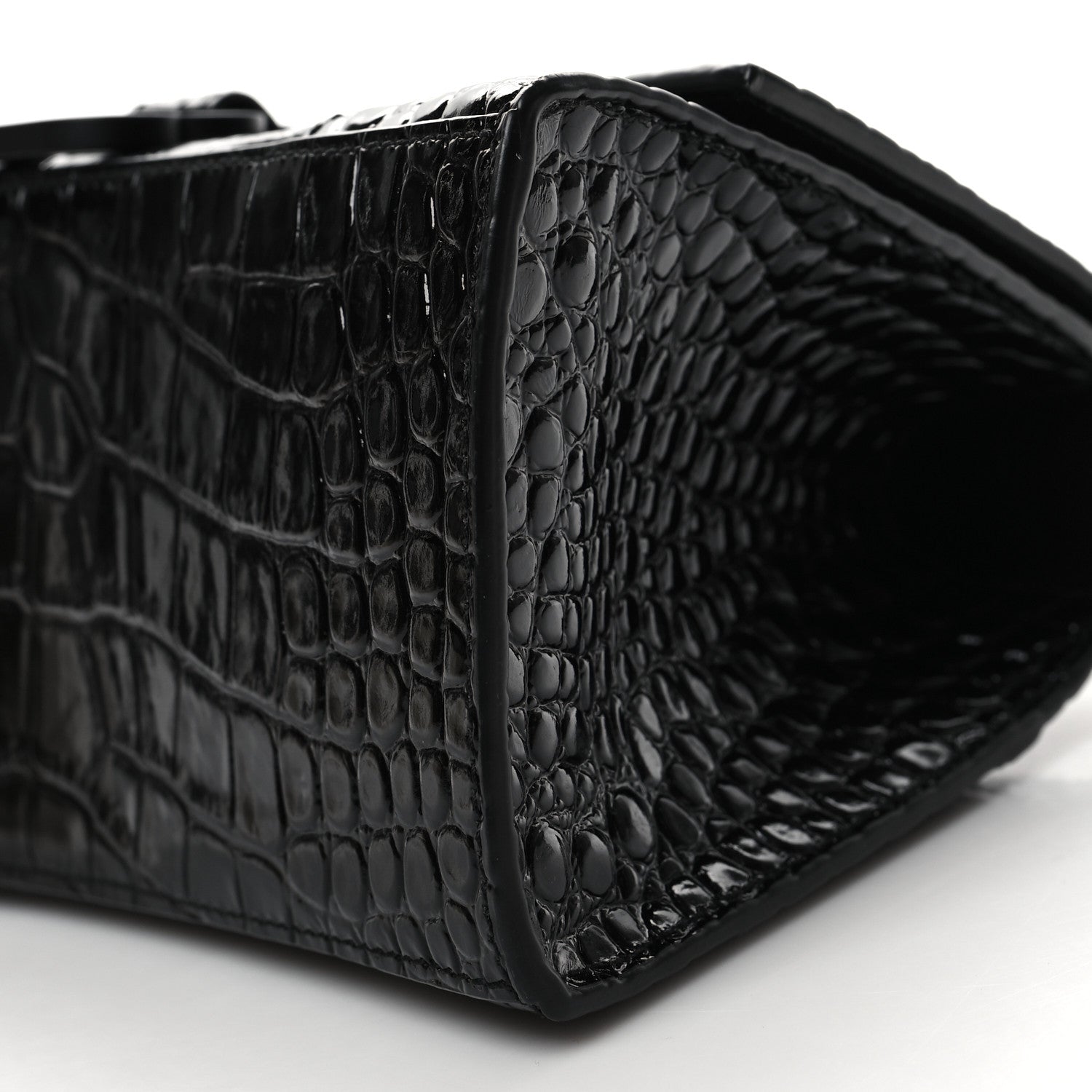 Balenciaga Shiny Calfskin Monochrome Crocodile Embossed Small Hourglass Top Handle Bag Black 9 of 10