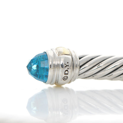 David Yurman Sterling Silver 14K Yellow Gold Blue Topaz 5mm Cable Classics Bracelet 4 of 5