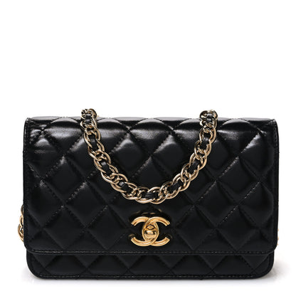 Chanel Shiny Lambskin Quilted Golden Links Wallet On Chain WOC Black 1 of 11
