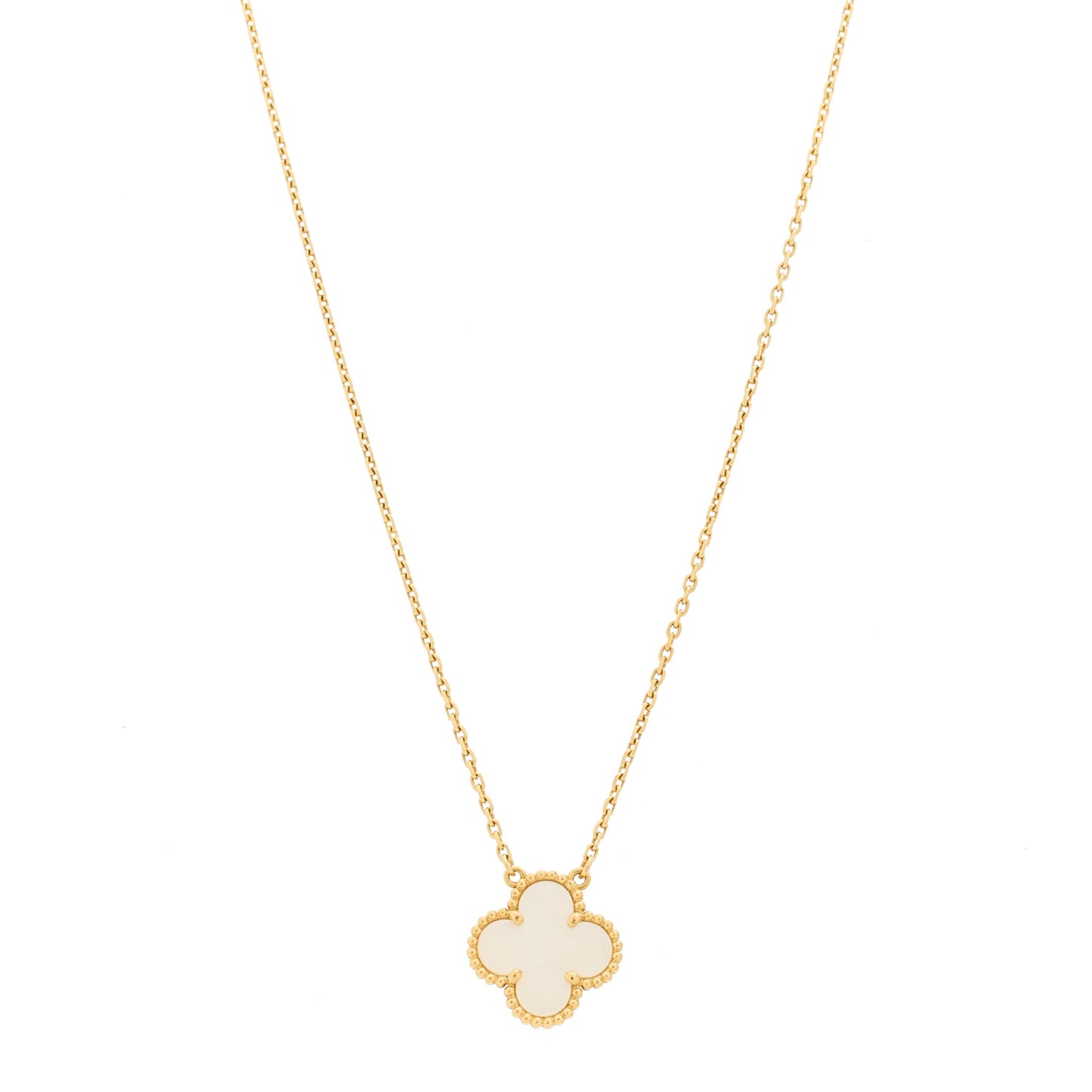 18K Yellow Gold Mother of Pearl Vintage Alhambra Pendant Necklace