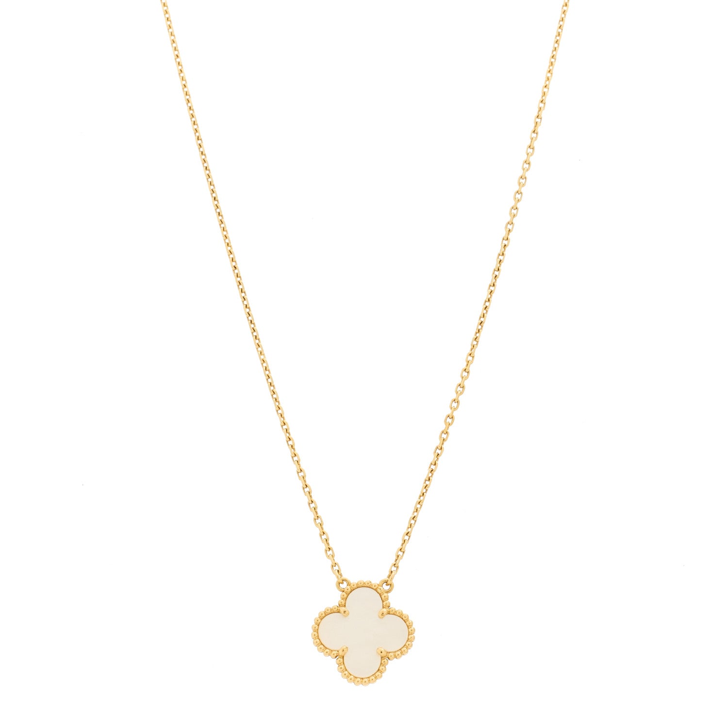 Van Cleef & Arpels 18K Yellow Gold Mother of Pearl Vintage Alhambra Pendant Necklace 1 of 6