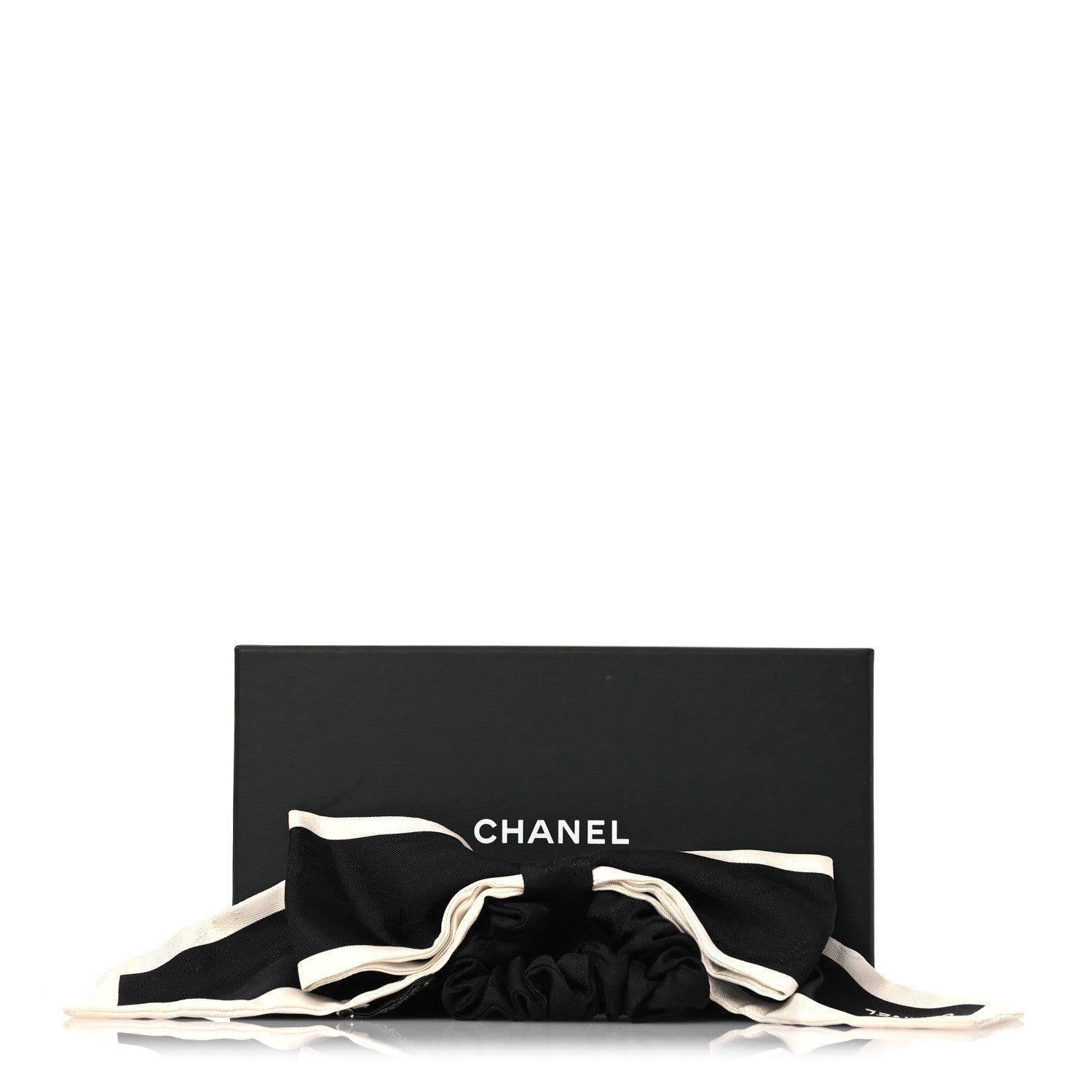 Chanel Silk Hair Tie Black Ivory 5 of 5