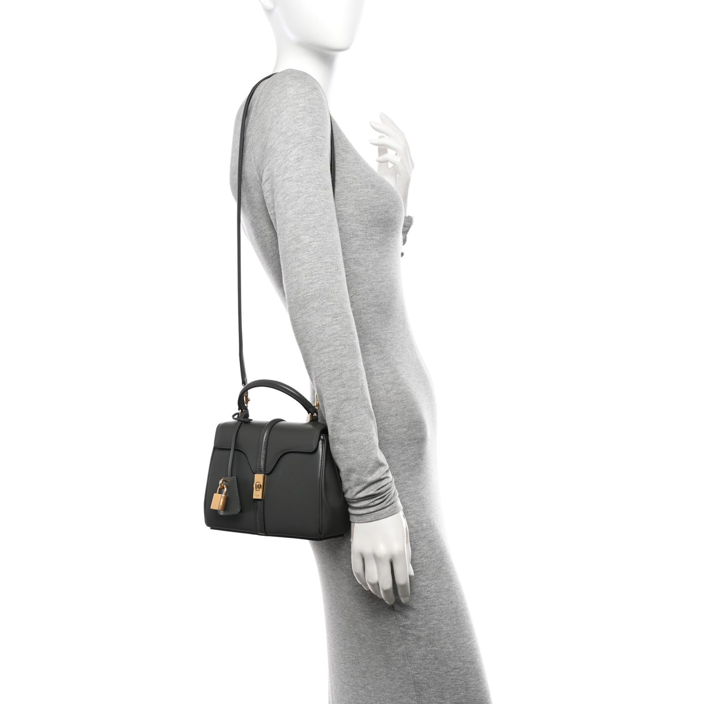Satinated Calfskin Mini 16 Top Handle Bag Grey