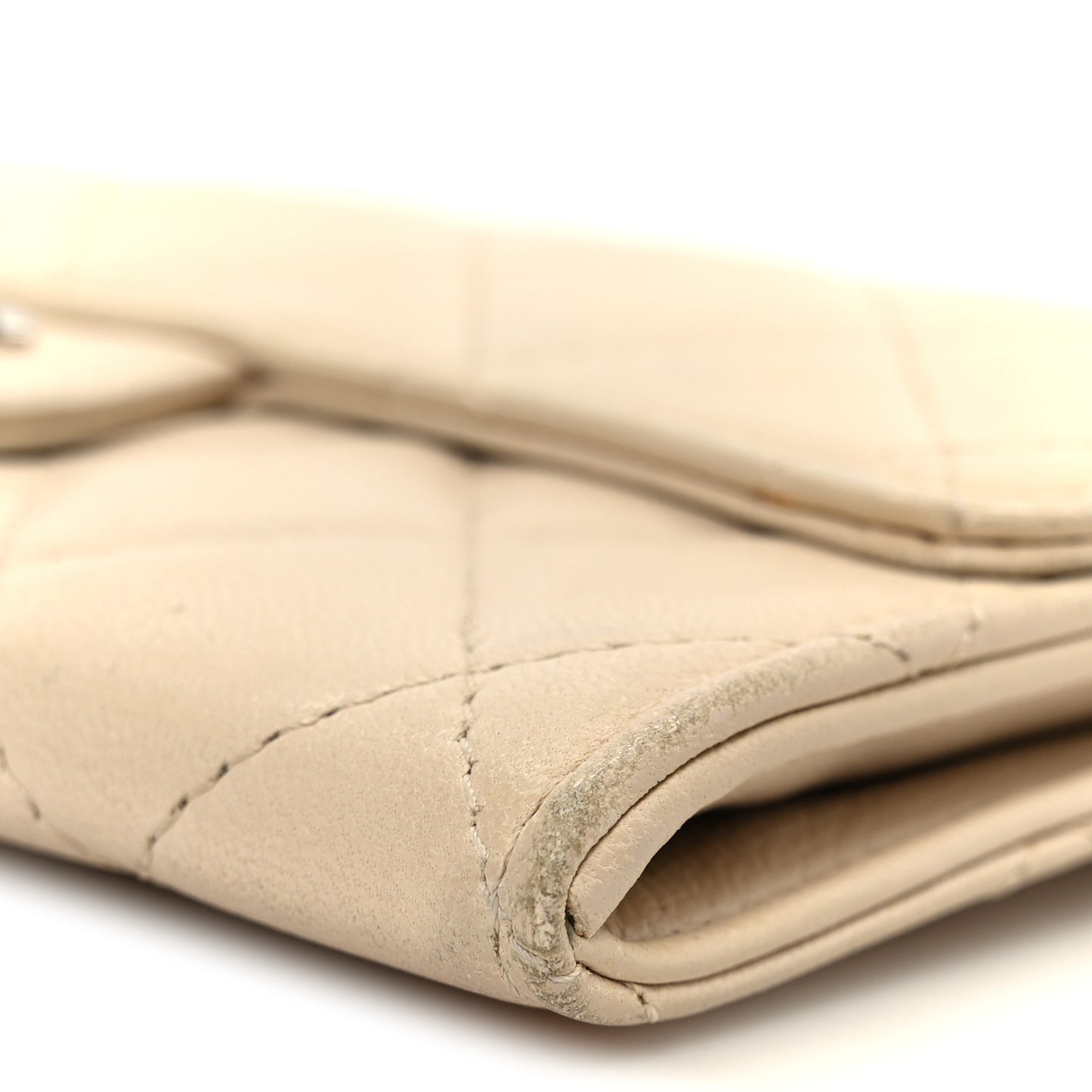 Lambskin Quilted Small Flap Wallet Light Beige