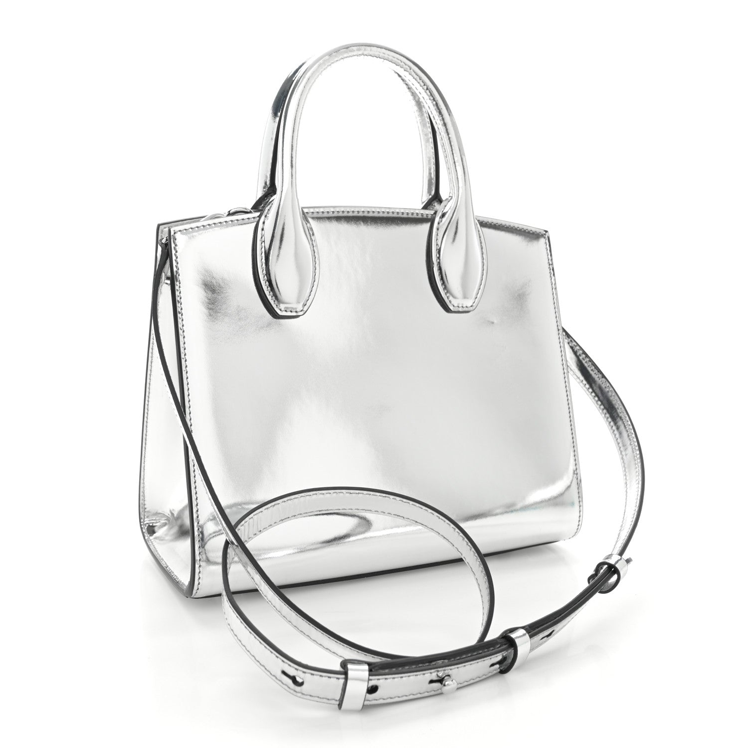 Salvatore Ferragamo Metallic Calfskin Small The Studio Box Bag Argento 3 of 13