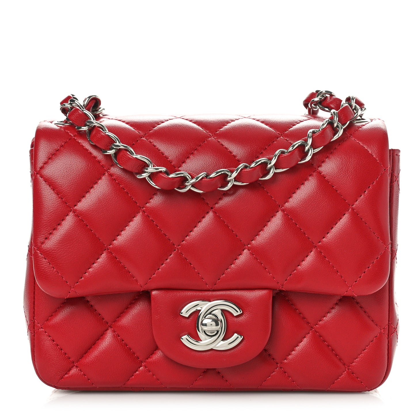 Lambskin Quilted Mini Square Flap Red