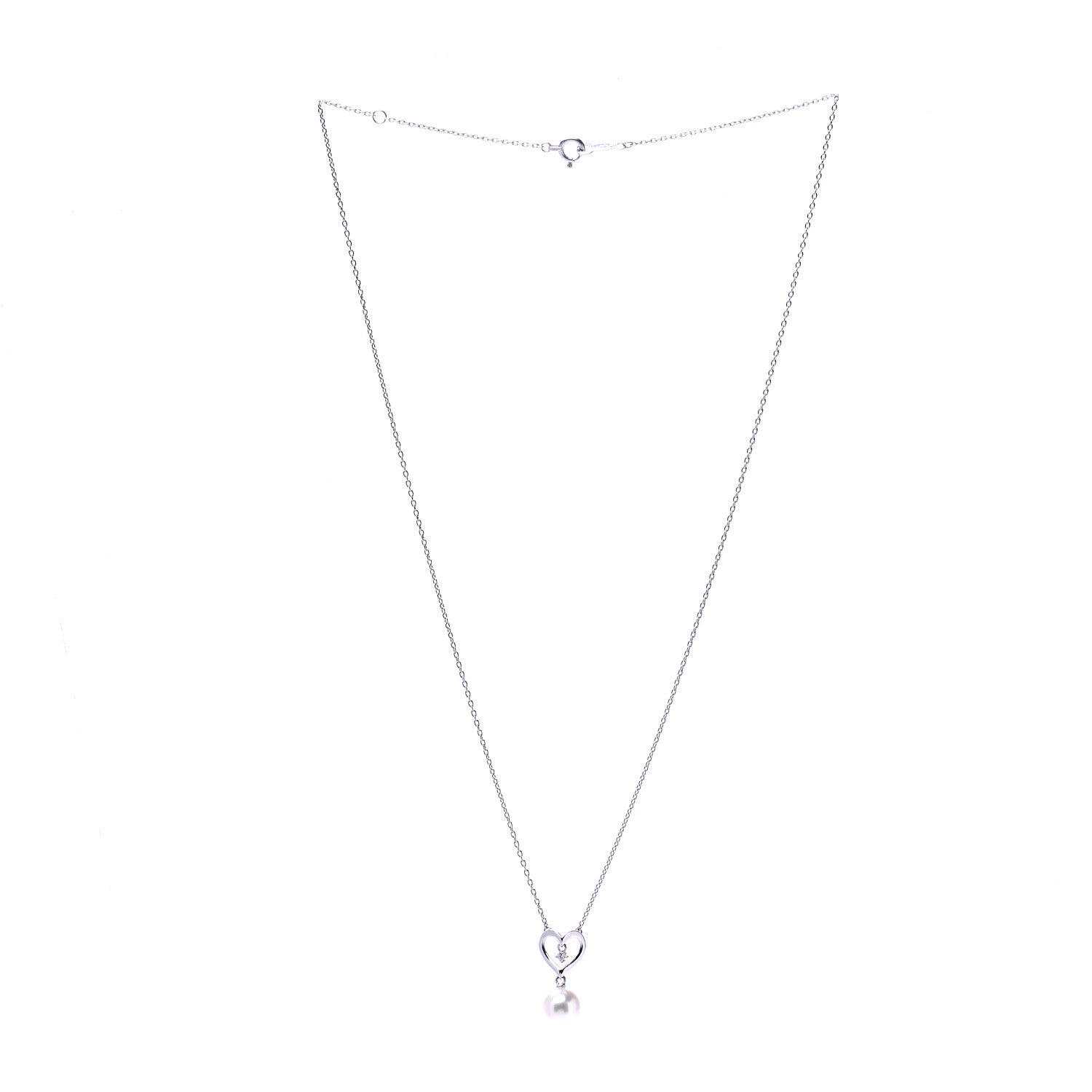 Mikimoto 18K White Gold Diamond Akoya Pearl 7mm Heart Drop Pendant Necklace 3 of 6
