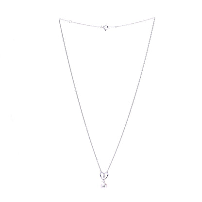 Mikimoto 18K White Gold Diamond Akoya Pearl 7mm Heart Drop Pendant Necklace 3 of 6