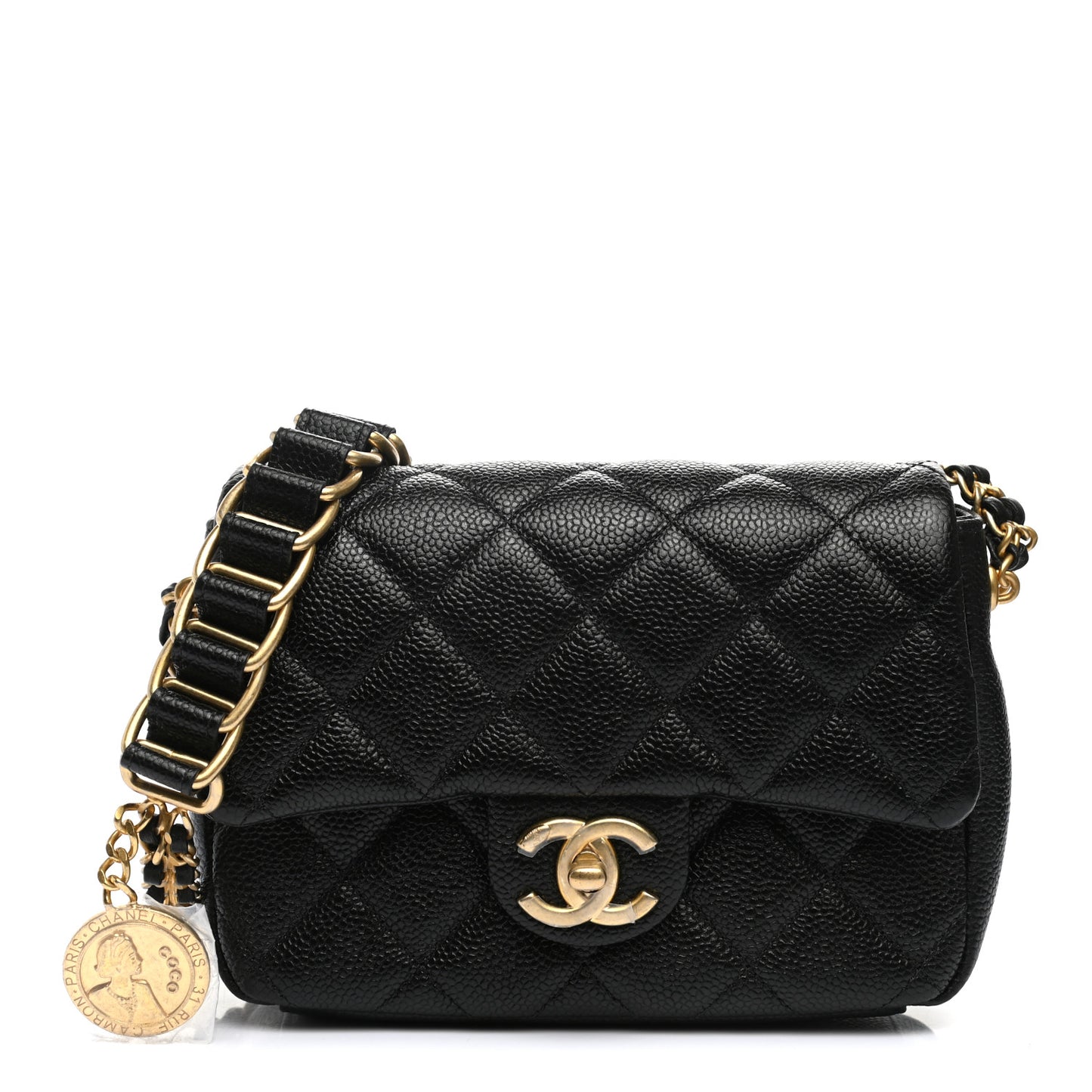 Caviar Quilted Mini Chain Soul Flap Black