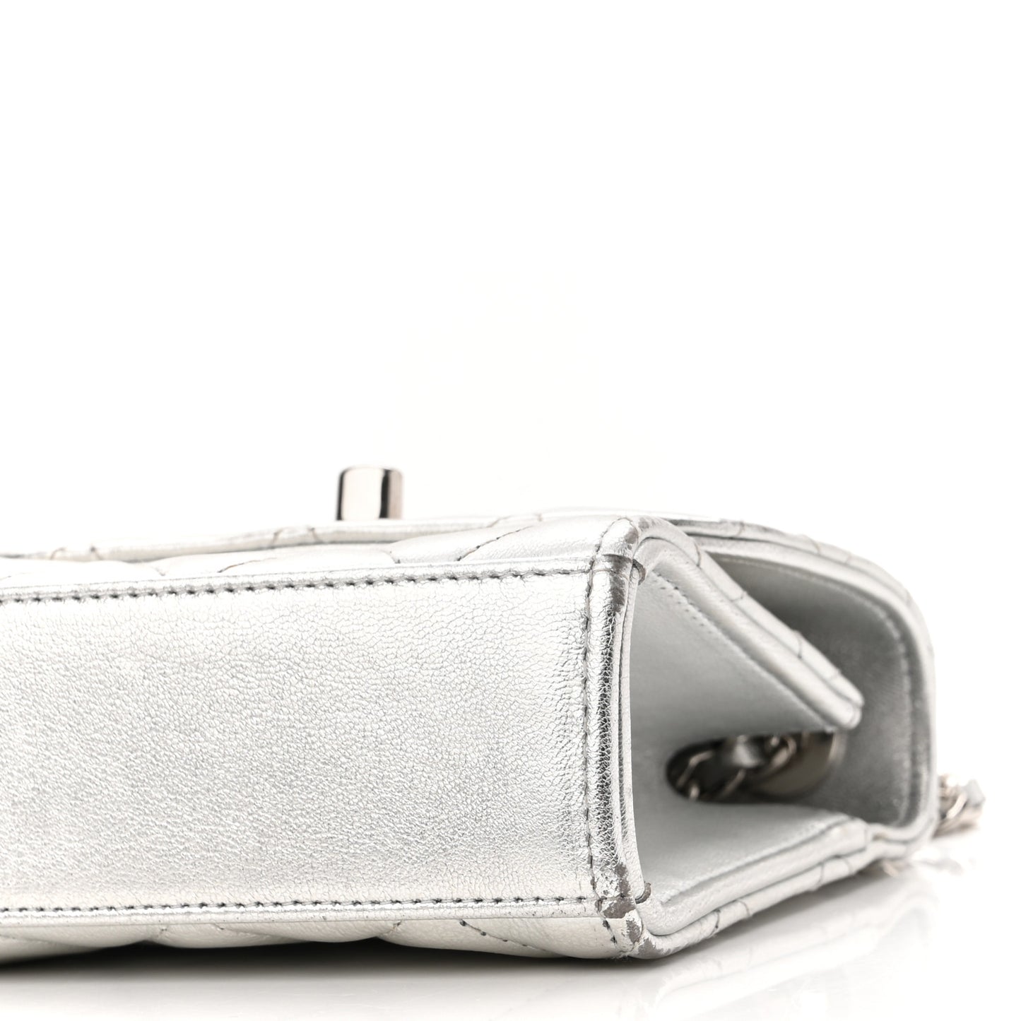 Metallic Lambskin Quilted Mini Trendy CC Clutch With Chain Silver