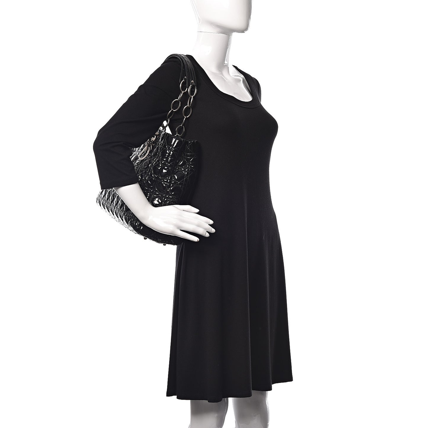 Patent Cannage Large Dior Soft Shopping Tote Black