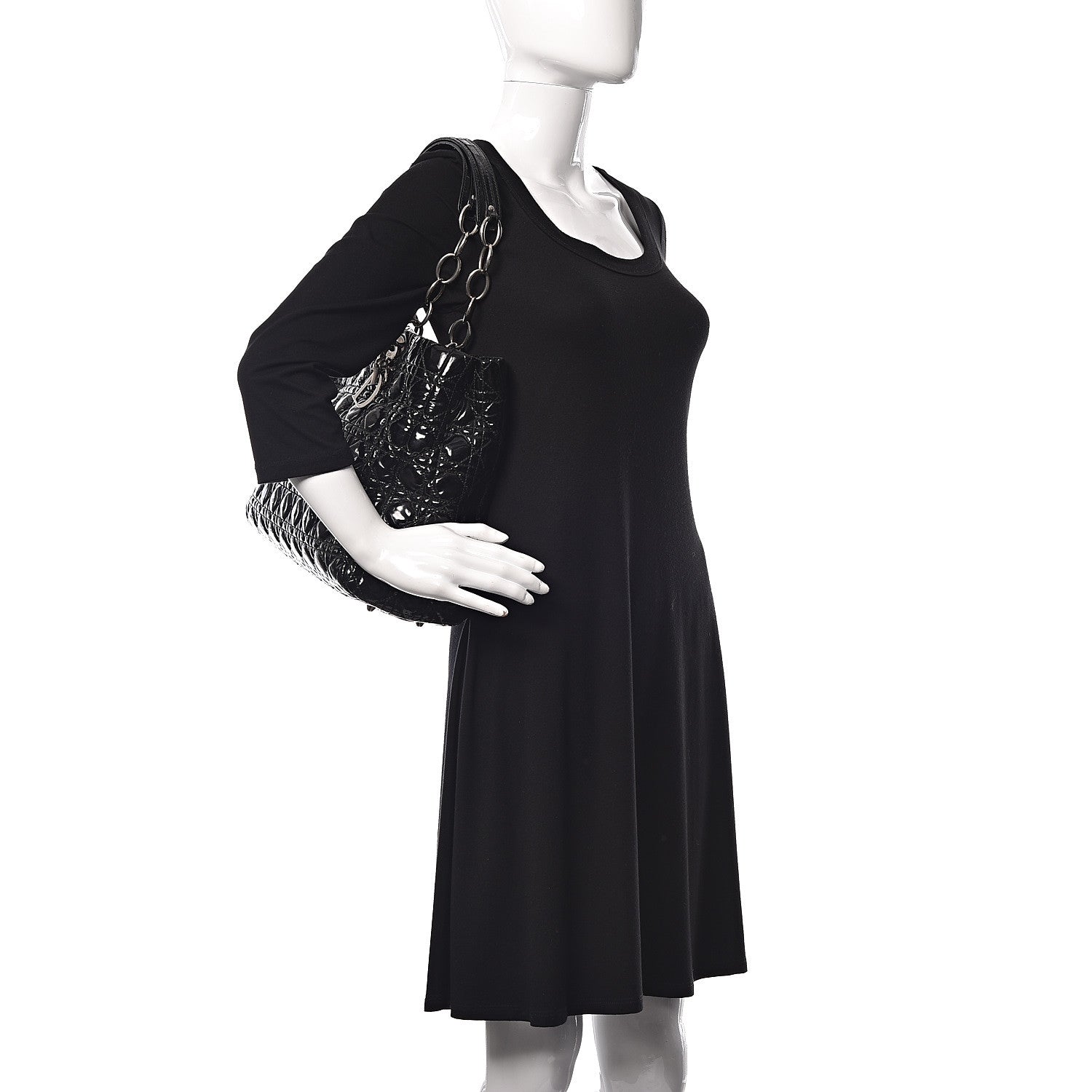 Christian Dior Patent Cannage Large Dior Soft Shopping Tote Black 2 of 13