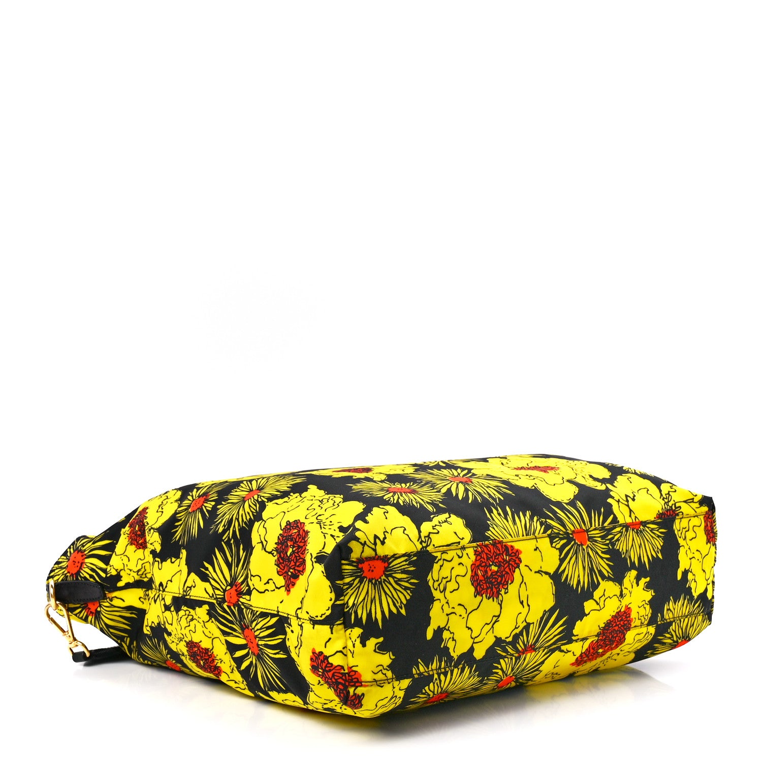 Prada Tessuto Nylon Saffiano Floral Print Tote Yellow Multicolor 4 of 11