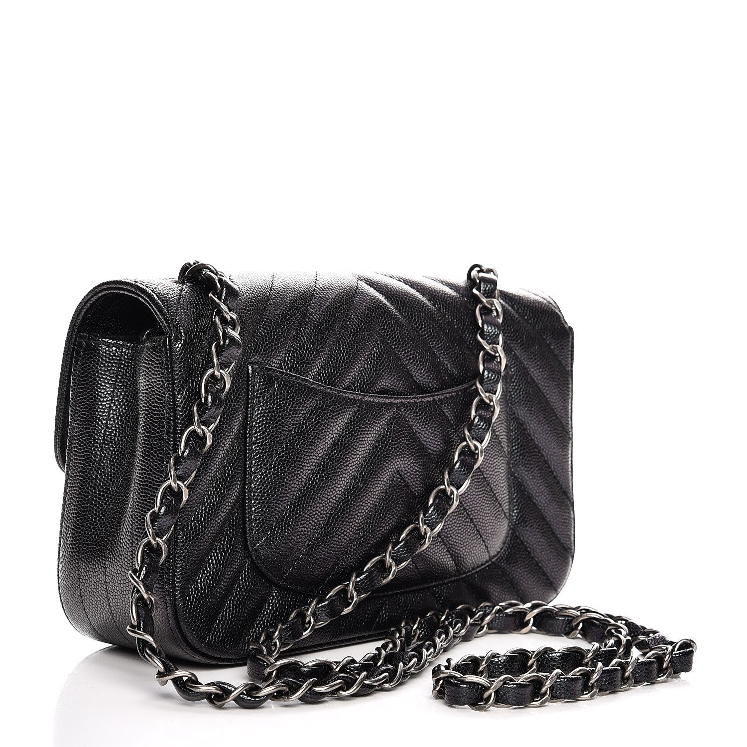 Chanel Iridescent Caviar Chevron Quilted Mini Rectangular Flap Black 3 of 10